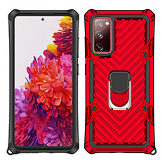 Funda Bumper Silicona y Plastico Mate Carcasa con Magnetico Anillo de dedo Soporte S01 para Samsung Galaxy S20 FE 4G Rojo