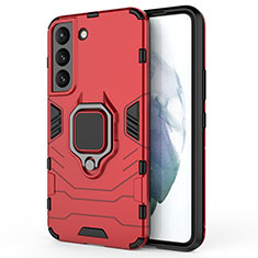 Funda Bumper Silicona y Plastico Mate Carcasa con Magnetico Anillo de dedo Soporte S01 para Samsung Galaxy S21 FE 5G Rojo