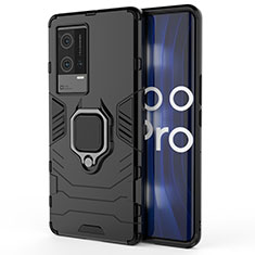 Funda Bumper Silicona y Plastico Mate Carcasa con Magnetico Anillo de dedo Soporte S01 para Vivo iQOO 8 Pro 5G Negro