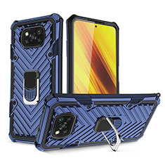 Funda Bumper Silicona y Plastico Mate Carcasa con Magnetico Anillo de dedo Soporte S01 para Xiaomi Poco X3 Azul