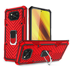 Funda Bumper Silicona y Plastico Mate Carcasa con Magnetico Anillo de dedo Soporte S01 para Xiaomi Poco X3 Pro Rojo