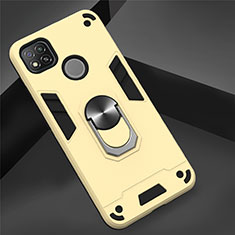 Funda Bumper Silicona y Plastico Mate Carcasa con Magnetico Anillo de dedo Soporte S01 para Xiaomi Redmi 9 India Oro