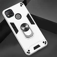 Funda Bumper Silicona y Plastico Mate Carcasa con Magnetico Anillo de dedo Soporte S01 para Xiaomi Redmi 9C Blanco