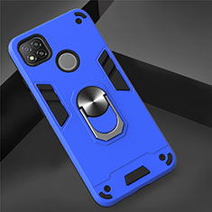 Funda Bumper Silicona y Plastico Mate Carcasa con Magnetico Anillo de dedo Soporte S01 para Xiaomi Redmi 9C NFC Azul