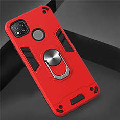 Funda Bumper Silicona y Plastico Mate Carcasa con Magnetico Anillo de dedo Soporte S01 para Xiaomi Redmi 9C NFC Rojo