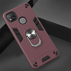 Funda Bumper Silicona y Plastico Mate Carcasa con Magnetico Anillo de dedo Soporte S01 para Xiaomi Redmi 9C Rojo Rosa