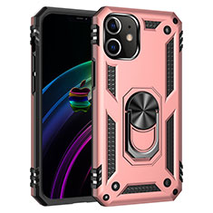 Funda Bumper Silicona y Plastico Mate Carcasa con Magnetico Anillo de dedo Soporte S02 para Apple iPhone 12 Mini Oro Rosa