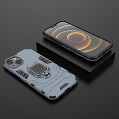 Funda Bumper Silicona y Plastico Mate Carcasa con Magnetico Anillo de dedo Soporte S02 para Apple iPhone 13 Mini Azul