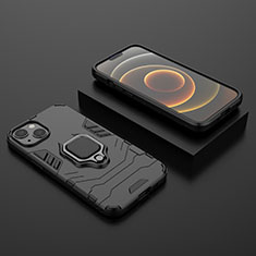 Funda Bumper Silicona y Plastico Mate Carcasa con Magnetico Anillo de dedo Soporte S02 para Apple iPhone 13 Mini Negro
