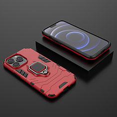 Funda Bumper Silicona y Plastico Mate Carcasa con Magnetico Anillo de dedo Soporte S02 para Apple iPhone 13 Pro Rojo