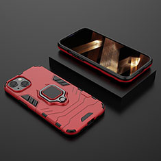 Funda Bumper Silicona y Plastico Mate Carcasa con Magnetico Anillo de dedo Soporte S02 para Apple iPhone 15 Plus Rojo