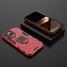 Funda Bumper Silicona y Plastico Mate Carcasa con Magnetico Anillo de dedo Soporte S02 para Apple iPhone 15 Pro Max Rojo