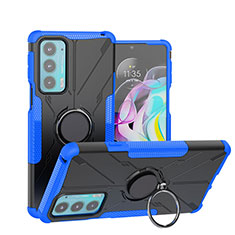 Funda Bumper Silicona y Plastico Mate Carcasa con Magnetico Anillo de dedo Soporte S02 para Motorola Moto Edge 20 5G Azul