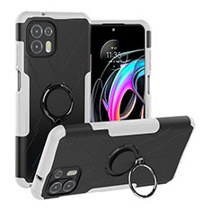 Funda Bumper Silicona y Plastico Mate Carcasa con Magnetico Anillo de dedo Soporte S02 para Motorola Moto Edge 20 Lite 5G Blanco