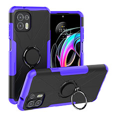 Funda Bumper Silicona y Plastico Mate Carcasa con Magnetico Anillo de dedo Soporte S02 para Motorola Moto Edge 20 Lite 5G Morado