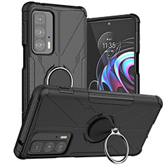 Funda Bumper Silicona y Plastico Mate Carcasa con Magnetico Anillo de dedo Soporte S02 para Motorola Moto Edge 20 Pro 5G Negro