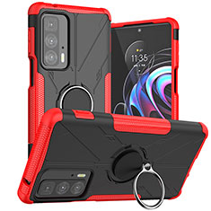 Funda Bumper Silicona y Plastico Mate Carcasa con Magnetico Anillo de dedo Soporte S02 para Motorola Moto Edge 20 Pro 5G Rojo