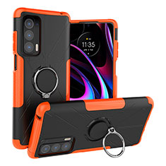 Funda Bumper Silicona y Plastico Mate Carcasa con Magnetico Anillo de dedo Soporte S02 para Motorola Moto Edge (2021) 5G Naranja