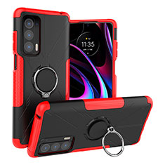 Funda Bumper Silicona y Plastico Mate Carcasa con Magnetico Anillo de dedo Soporte S02 para Motorola Moto Edge (2021) 5G Rojo