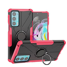 Funda Bumper Silicona y Plastico Mate Carcasa con Magnetico Anillo de dedo Soporte S02 para Motorola Moto Edge Lite 5G Rosa Roja