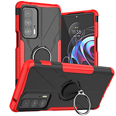 Funda Bumper Silicona y Plastico Mate Carcasa con Magnetico Anillo de dedo Soporte S02 para Motorola Moto Edge S Pro 5G Rojo