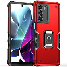 Funda Bumper Silicona y Plastico Mate Carcasa con Magnetico Anillo de dedo Soporte S02 para Motorola Moto Edge S30 5G Rojo