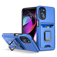 Funda Bumper Silicona y Plastico Mate Carcasa con Magnetico Anillo de dedo Soporte S02 para Motorola Moto G 5G (2022) Azul