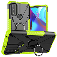 Funda Bumper Silicona y Plastico Mate Carcasa con Magnetico Anillo de dedo Soporte S02 para Motorola Moto G Pure Verde