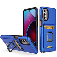 Funda Bumper Silicona y Plastico Mate Carcasa con Magnetico Anillo de dedo Soporte S02 para Motorola Moto G Stylus (2022) 4G Azul