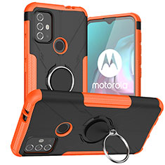 Funda Bumper Silicona y Plastico Mate Carcasa con Magnetico Anillo de dedo Soporte S02 para Motorola Moto G10 Naranja