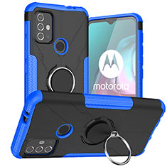 Funda Bumper Silicona y Plastico Mate Carcasa con Magnetico Anillo de dedo Soporte S02 para Motorola Moto G10 Power Azul