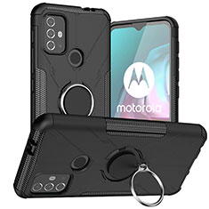 Funda Bumper Silicona y Plastico Mate Carcasa con Magnetico Anillo de dedo Soporte S02 para Motorola Moto G20 Negro