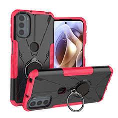 Funda Bumper Silicona y Plastico Mate Carcasa con Magnetico Anillo de dedo Soporte S02 para Motorola Moto G31 Rosa Roja