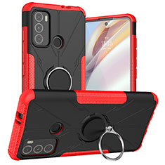 Funda Bumper Silicona y Plastico Mate Carcasa con Magnetico Anillo de dedo Soporte S02 para Motorola Moto G40 Fusion Rojo