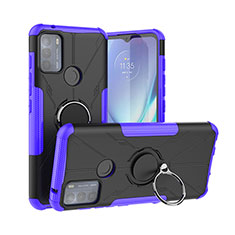 Funda Bumper Silicona y Plastico Mate Carcasa con Magnetico Anillo de dedo Soporte S02 para Motorola Moto G50 Morado