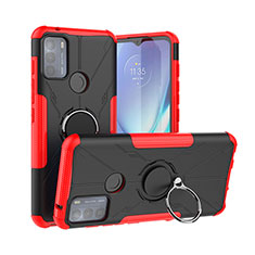 Funda Bumper Silicona y Plastico Mate Carcasa con Magnetico Anillo de dedo Soporte S02 para Motorola Moto G50 Rojo