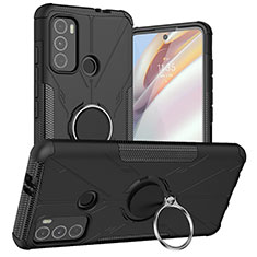 Funda Bumper Silicona y Plastico Mate Carcasa con Magnetico Anillo de dedo Soporte S02 para Motorola Moto G60 Negro