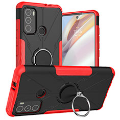 Funda Bumper Silicona y Plastico Mate Carcasa con Magnetico Anillo de dedo Soporte S02 para Motorola Moto G60 Rojo