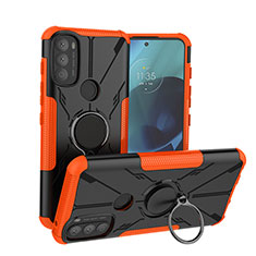 Funda Bumper Silicona y Plastico Mate Carcasa con Magnetico Anillo de dedo Soporte S02 para Motorola Moto G71 5G Naranja