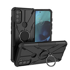 Funda Bumper Silicona y Plastico Mate Carcasa con Magnetico Anillo de dedo Soporte S02 para Motorola Moto G71 5G Negro