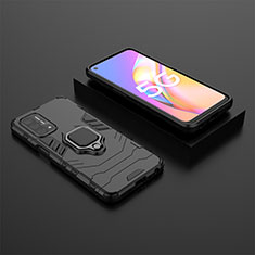 Funda Bumper Silicona y Plastico Mate Carcasa con Magnetico Anillo de dedo Soporte S02 para Oppo A54 5G Negro