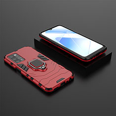 Funda Bumper Silicona y Plastico Mate Carcasa con Magnetico Anillo de dedo Soporte S02 para Oppo A56 5G Rojo