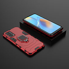 Funda Bumper Silicona y Plastico Mate Carcasa con Magnetico Anillo de dedo Soporte S02 para Oppo A74 4G Rojo