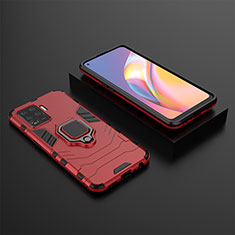 Funda Bumper Silicona y Plastico Mate Carcasa con Magnetico Anillo de dedo Soporte S02 para Oppo A94 4G Rojo