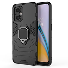 Funda Bumper Silicona y Plastico Mate Carcasa con Magnetico Anillo de dedo Soporte S02 para Oppo A96 5G Negro