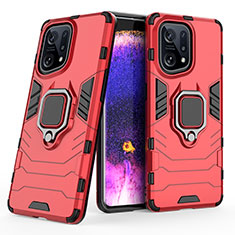 Funda Bumper Silicona y Plastico Mate Carcasa con Magnetico Anillo de dedo Soporte S02 para Oppo Find X5 5G Rojo