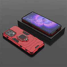 Funda Bumper Silicona y Plastico Mate Carcasa con Magnetico Anillo de dedo Soporte S02 para Oppo Find X5 Pro 5G Rojo