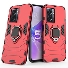 Funda Bumper Silicona y Plastico Mate Carcasa con Magnetico Anillo de dedo Soporte S02 para Oppo K10 5G India Rojo