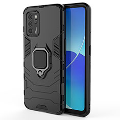 Funda Bumper Silicona y Plastico Mate Carcasa con Magnetico Anillo de dedo Soporte S02 para Oppo Reno6 Z 5G Negro