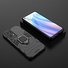 Funda Bumper Silicona y Plastico Mate Carcasa con Magnetico Anillo de dedo Soporte S02 para Oppo Reno7 Pro 5G Negro